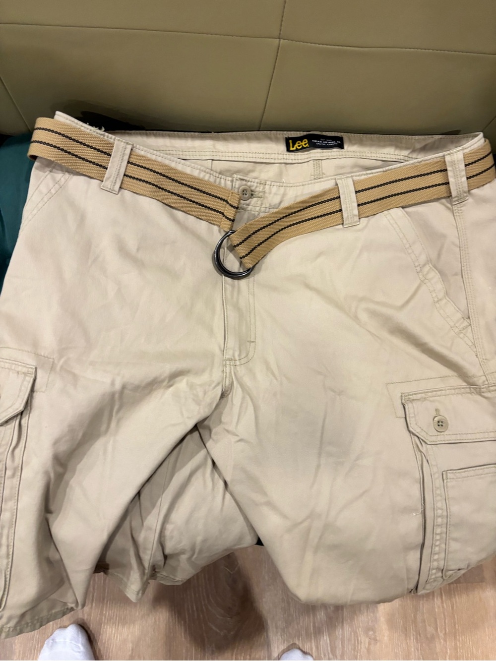 Lee Men’s Tan Cargo Pants with Striped Web Belt